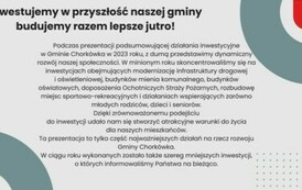 Opis inwestycji, kt&oacute;re były realizowane w 2023 roku. Dotyczy to budowy dr&oacute;g, oświetlenia ulicznego, remontu budynk&oacute;w mienia komunalnego oraz plac&oacute;wek oświatowych.