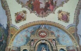 Zdjęcie malowideł na ścianach kościoła parafialnego w Kobylanach. 