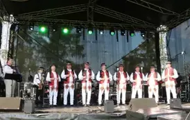 Dorosłe osoby w strojach ludowych. Występ zespołu ze Słowacji. 