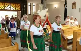 Msza, zgromadzeni wierni oraz proboszcz parafii Falisz&oacute;wka. 