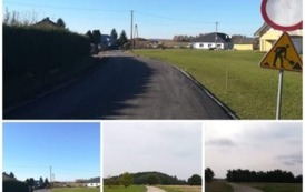 Cztery zdjęcia drogi w Świerzowej Polskiej wyremontowanej we wsp&oacute;łpracy Starostwa Powiatowego w Krośnie oraz Gminy Chork&oacute;wka. 