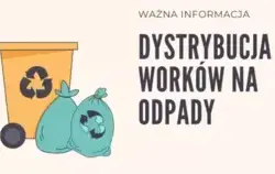 Dystrybucja worków na odpady. Rysunek z koszem na śmieci i workiem.