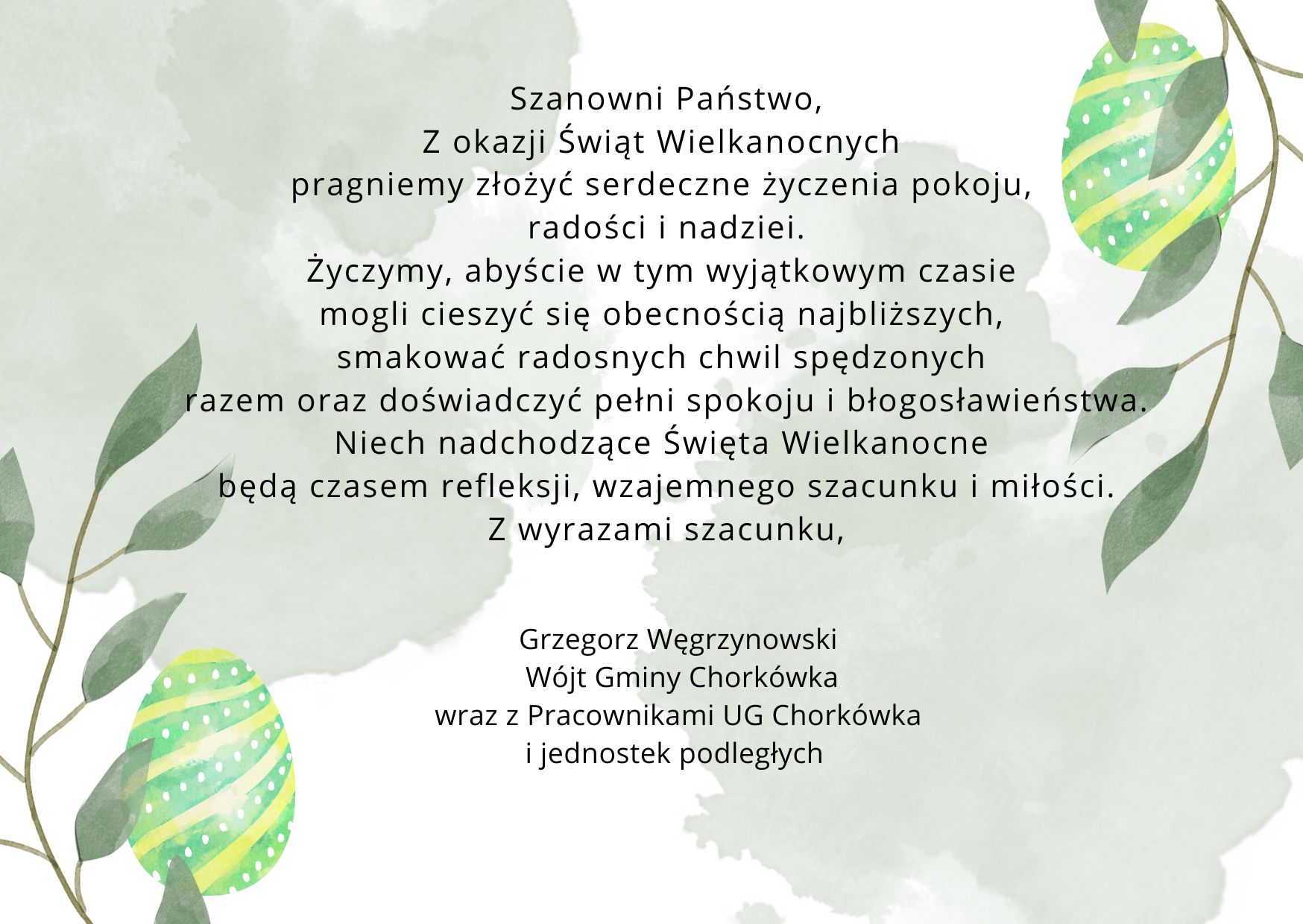 Życzenia świąteczne z okazji Świąt Wielkanocnych 
