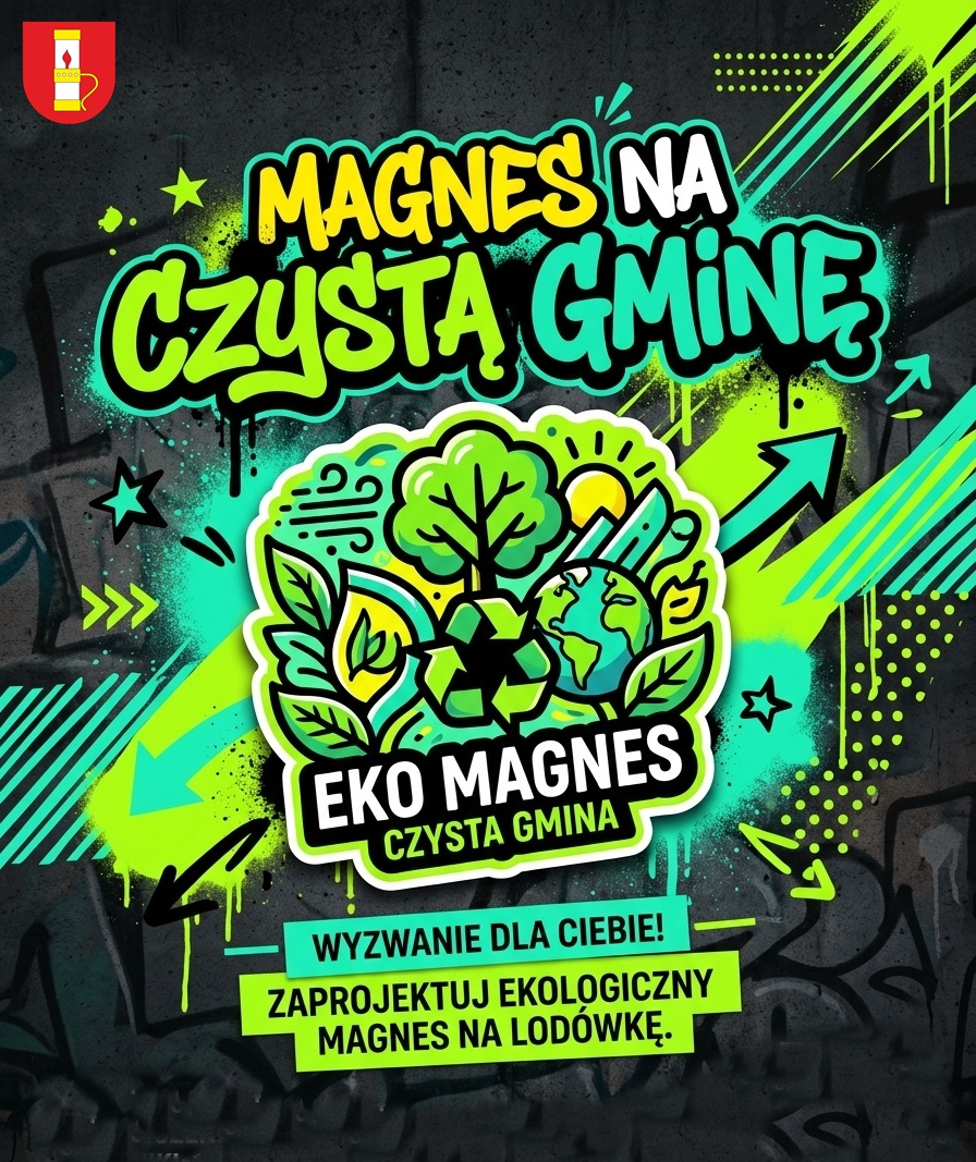 Plakat zachęcający do udziału w&nbsp;konkursie magnes na&nbsp;czysta gminę. 