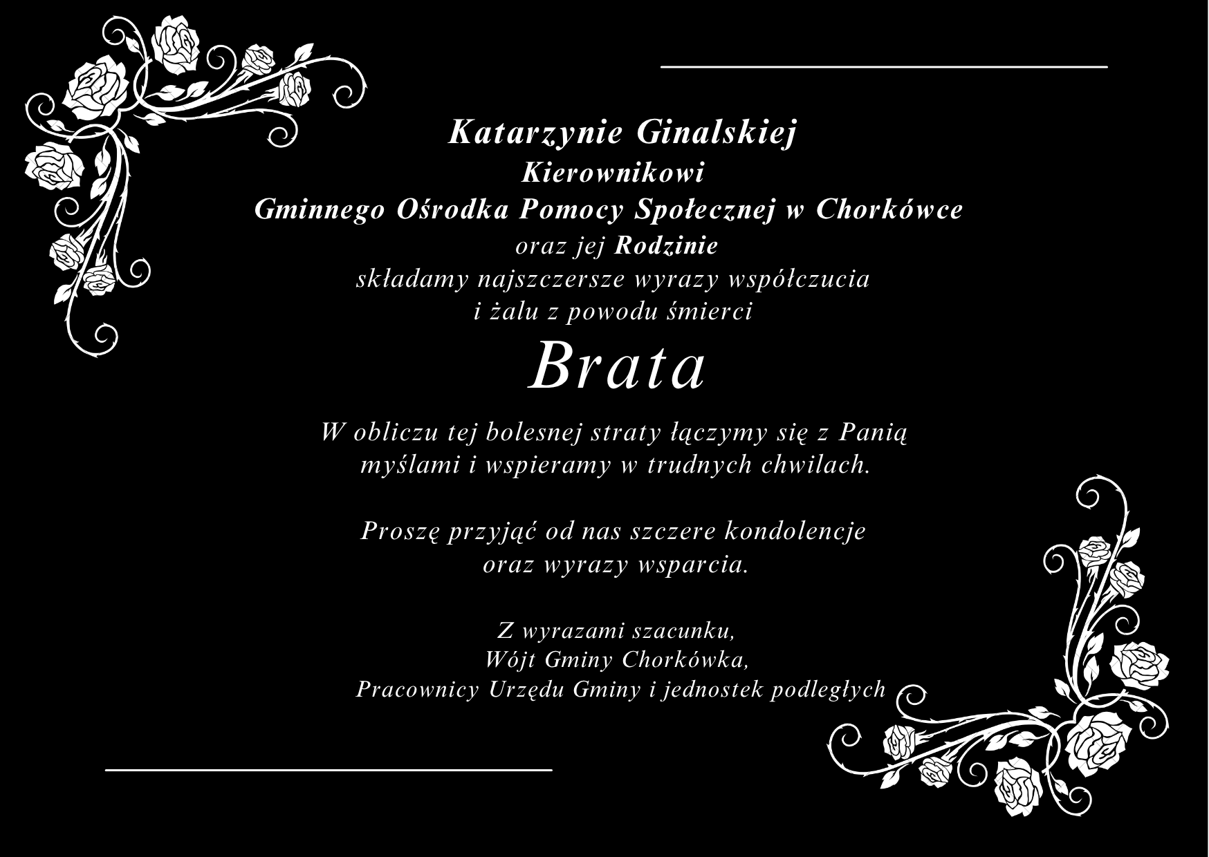 Kondolencje dla Katarzyny Ginalskiej z&nbsp;powodu śmierci brata 