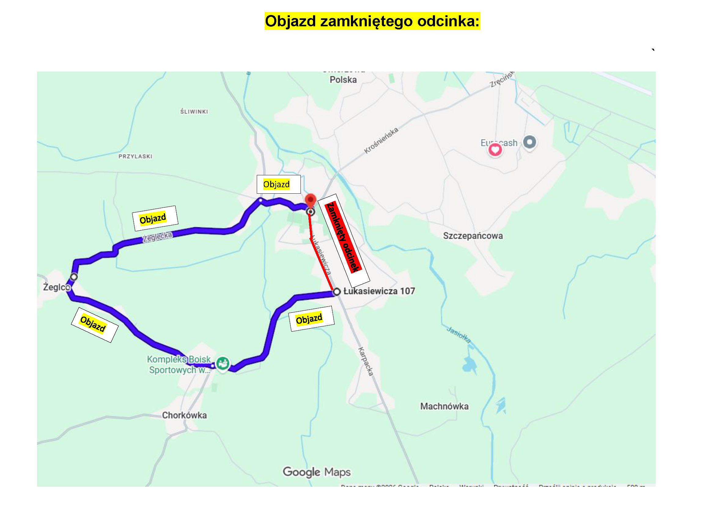 mapa z&nbsp;objazdem 