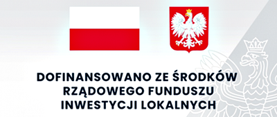 Flaga biało-czerwona i napis inwestycje realizowane ze środków Rządowego Funduszu Inwestycji Lokalnych
