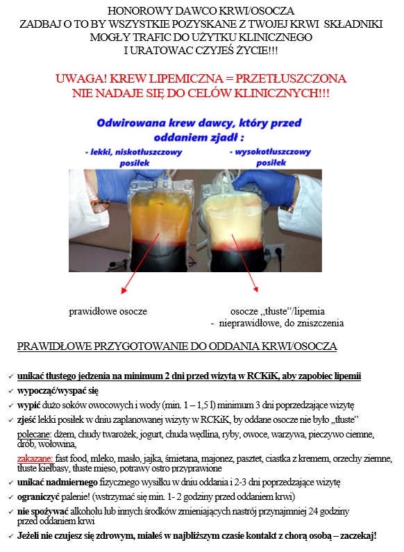 Informacja o&nbsp;tym jak prawidłowo przygotować się do oddania krwi. 
