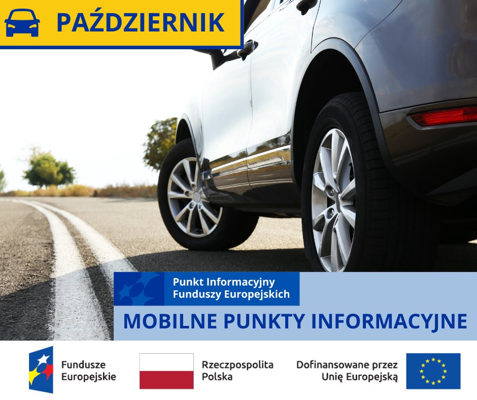Zdjecie kawałak samochodu i napisy od 1 października, mobilne punkty informacyjne. 
