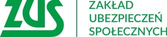 Logo ZUS. Zielone litery ZUS oraz napis Zakład Ubezpieczeń Społecznych 