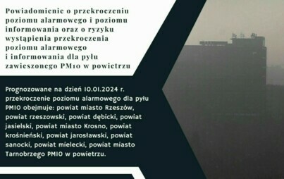 Zdjęcie do Informacja o ryzyku wystąpienia przekroczenia poziomu alarmowego dla pyłu PM10 na terenie powiatu krośnieńskiego   