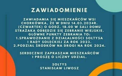 Zdjęcie do Zebranie wiejskie w Chork&oacute;wce 