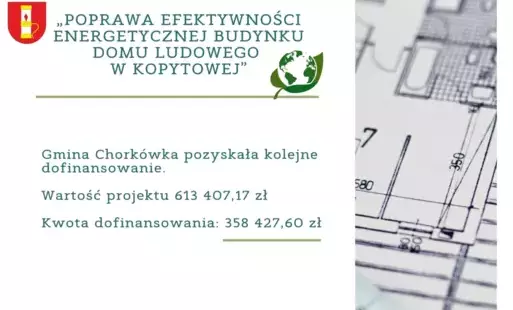 Informacja o projekcie, „Poprawa efektywności energetycznej budynku Domu Ludowego w Kopytowej”