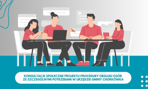 Grafika, kilka osób siedzi przy stole, rozmawiają. 