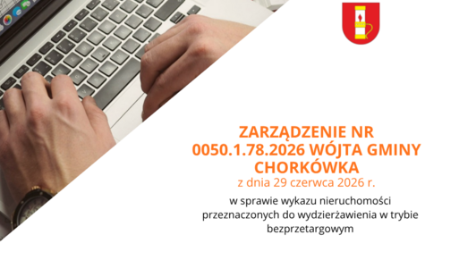 ZARZĄDZENIE NR 0050.1.78.2026 WÓJTA GMINY CHORKÓWKA z dnia 29 czerwca 2026 r. w sprawie wykazu nieruchomości przeznaczonych do wydzierżawienia w trybie bezprzetargowym