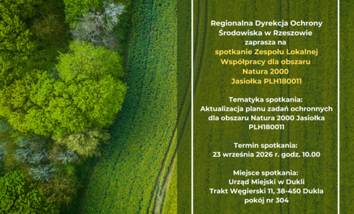 Regionalna Dyrekcja Ochrony Środowiska  w Rzeszowie zaprasza na  spotkanie Zespołu Lokalnej Współpracy dla obszaru Natura 2000  Jasiołka PLH180011