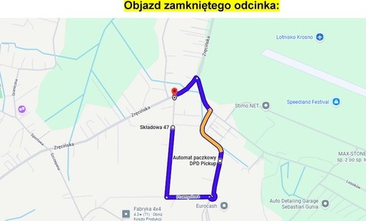 Mapa z objazdem 